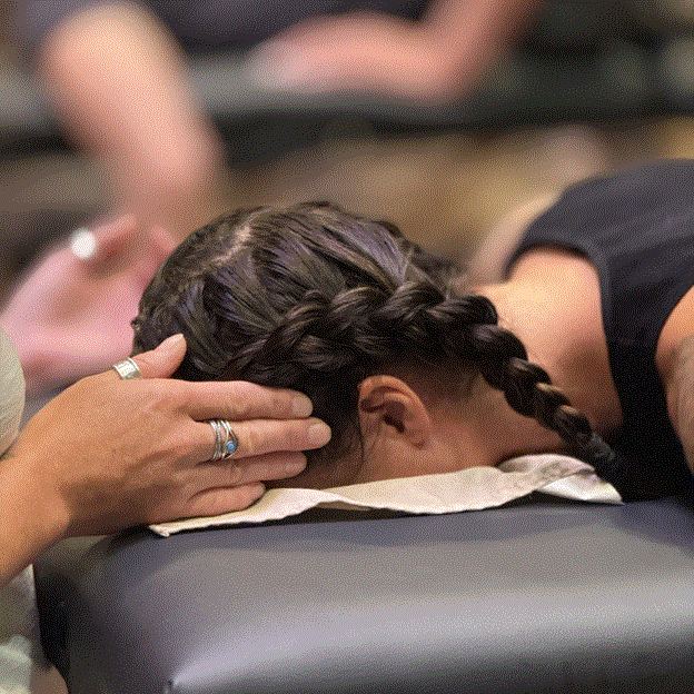 image of hands making contact with an access point on the sphenoid